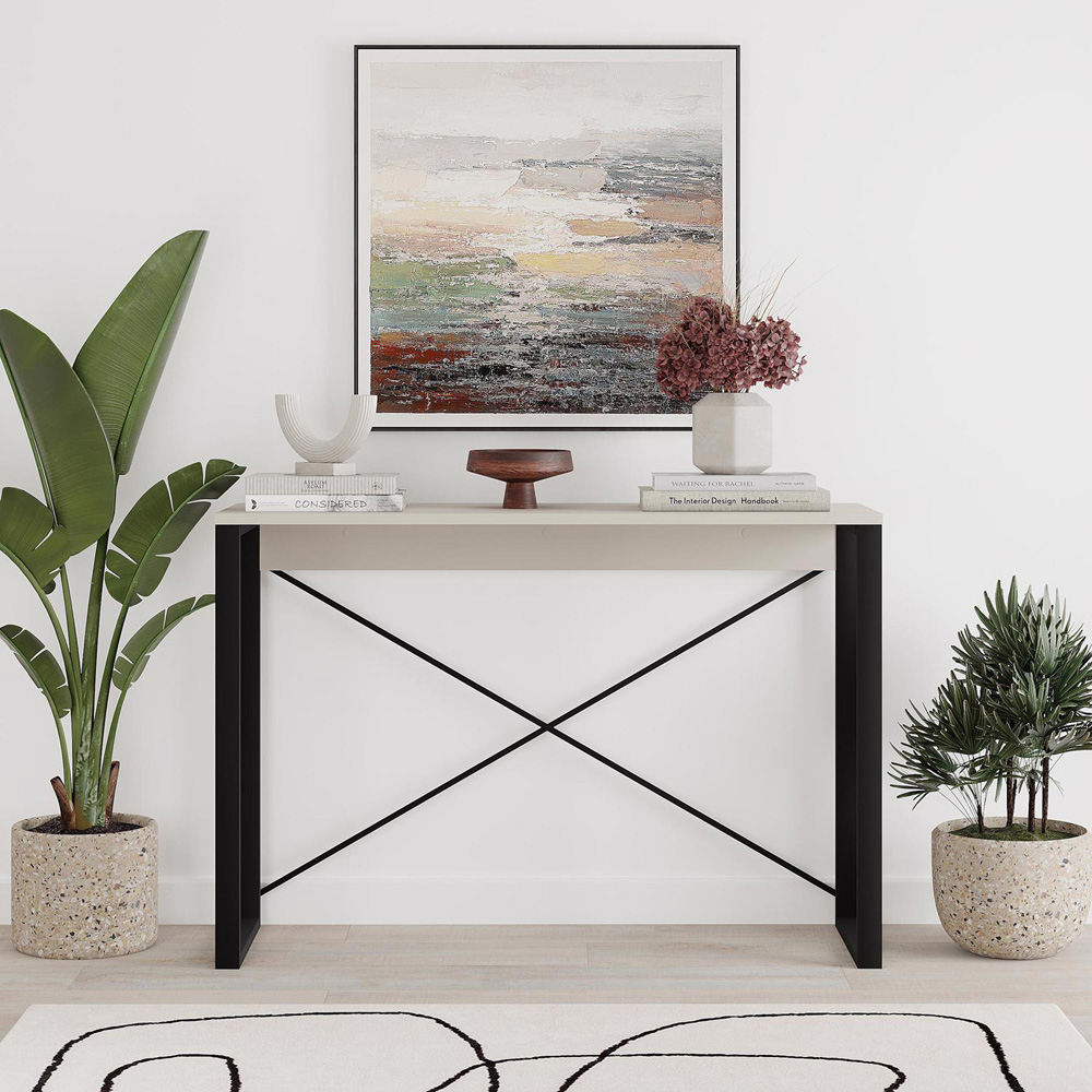 FWStyle Archie Sandstone and Black X-Frame Metal Legs Console Table Image 3