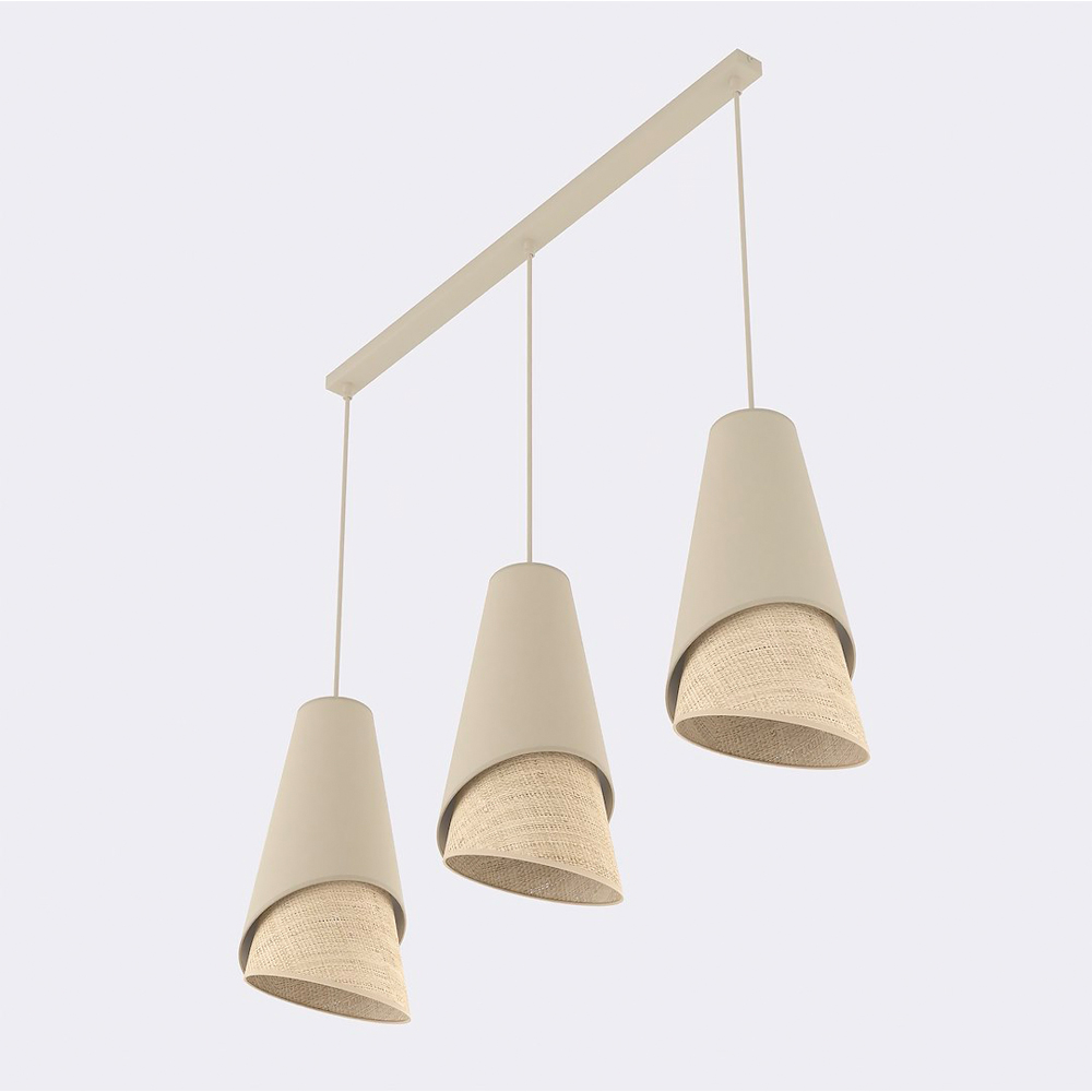 Emibig Moda 3 Light Beige and Rattan E27 Ceiling Pendant Light Image 3