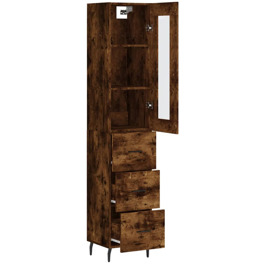 vidaXL Single Glass Door 3 Drawer Smoked Oak Highboard Image 4