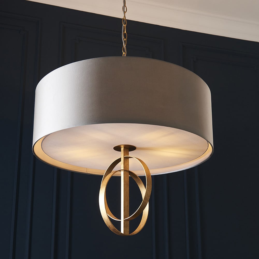 Merano Trento Antique Gold and Mink Satin Fabric 5 Light Pendant Ceiling Light Image 2