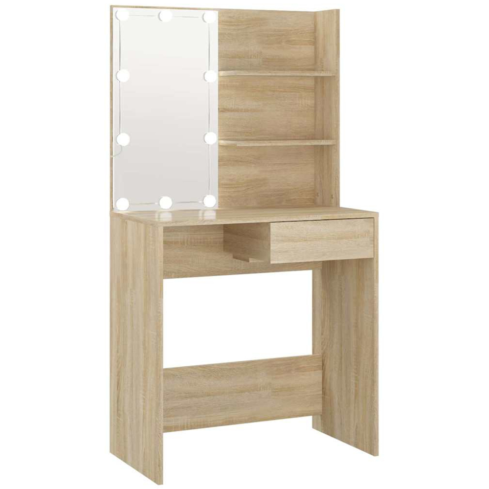 vidaXL Single Drawer 2 Shelf Sonoma Oak Dressing Table with LED Mirror Image 2