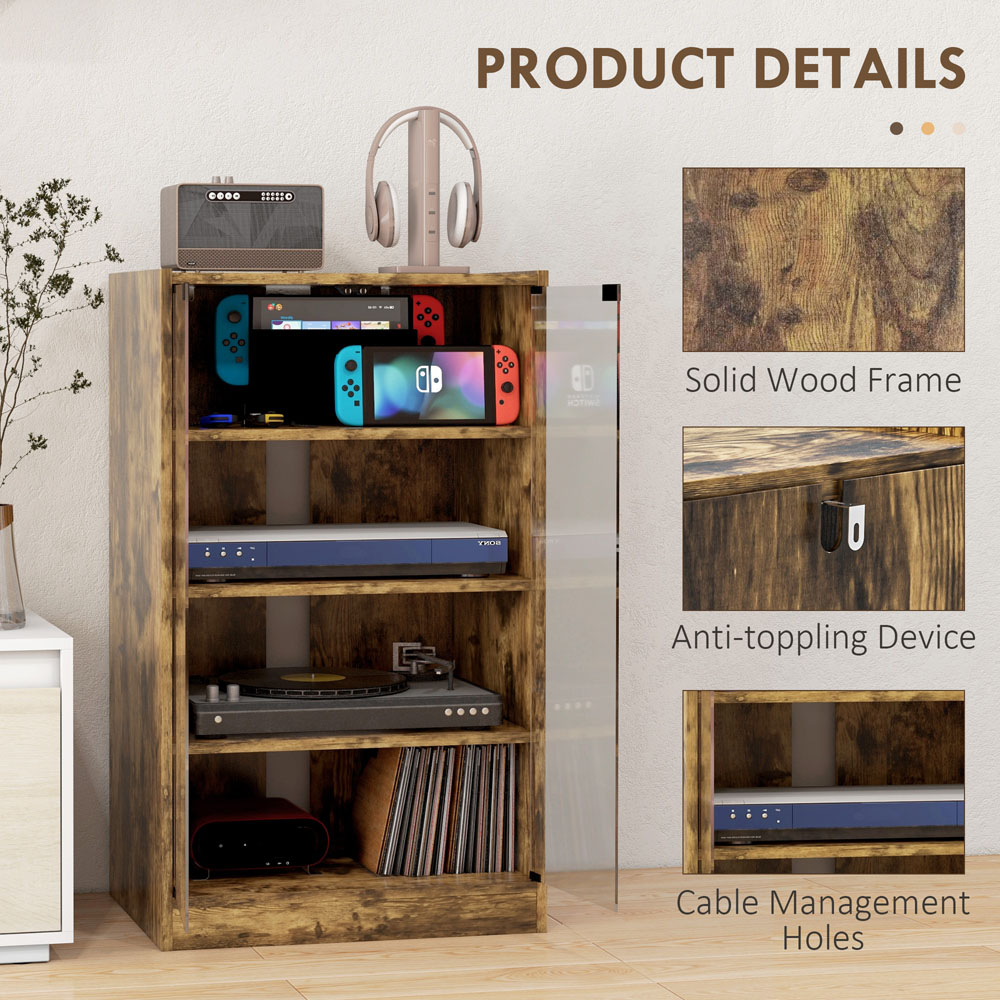 HOMCOM 4-Tier Rustic Brown Hi-Fi Stand with Adjustable Shelves Image 7