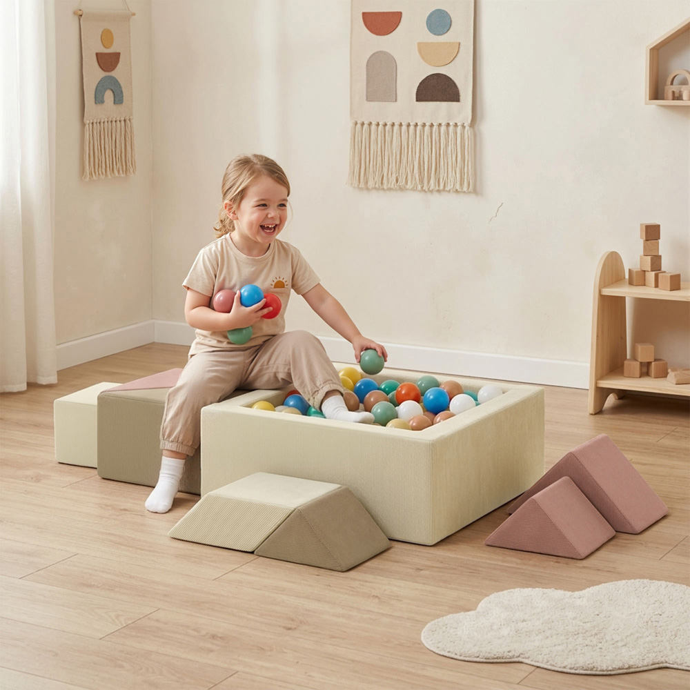 AIYAPLAY Kids Beige Tangram-Inspired Soft Play Set with Removable Cover 9 Piece Image 3