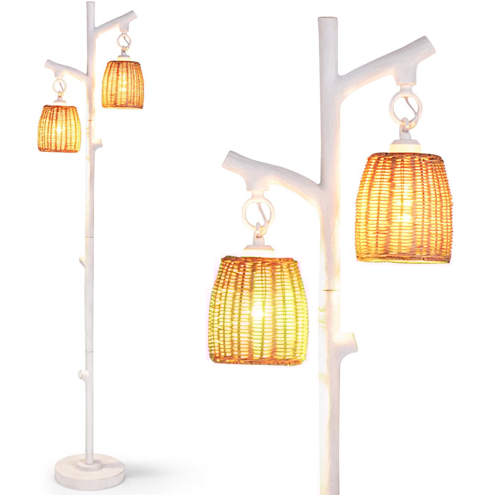 Costway 2 Way White Rattan Dimmable Farmhouse Floor Lamp Image 3