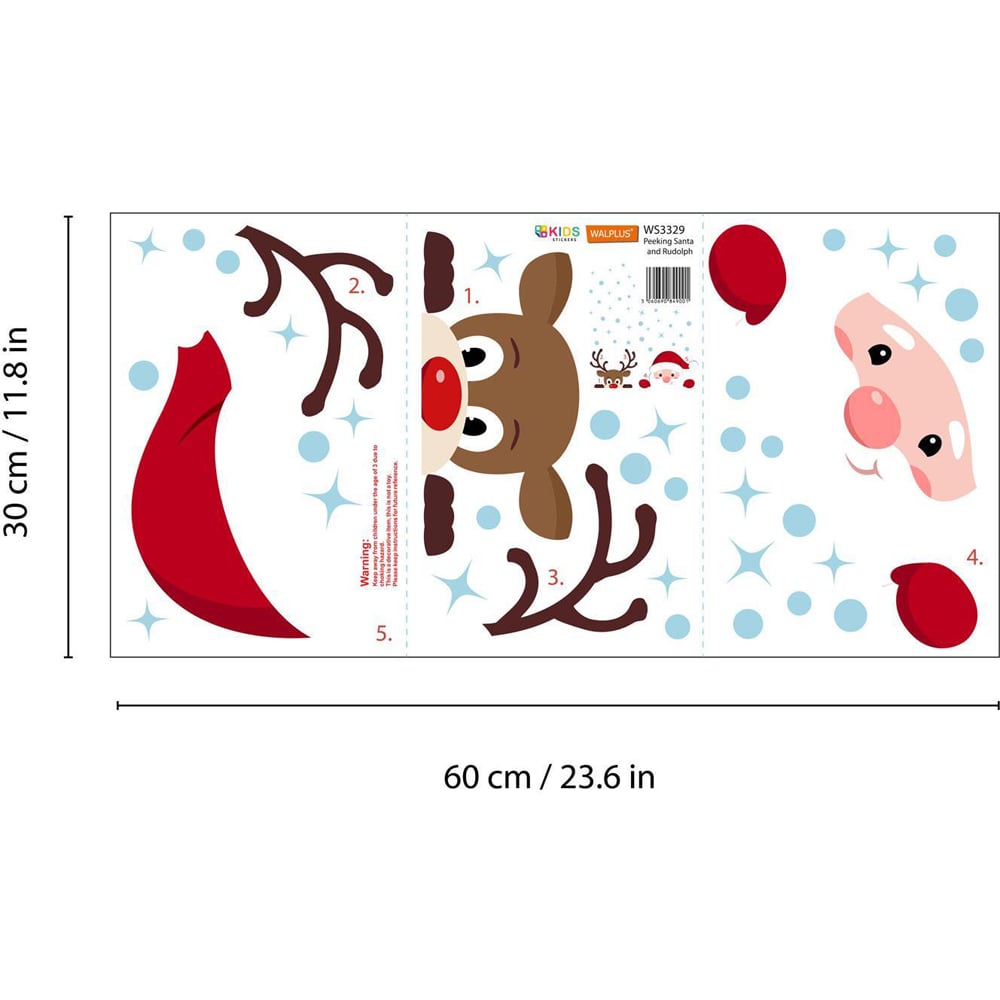 Walplus Peeking Santa and Rudolph Self Adhesive Christmas Wall Stickers 39 Piece Image 7