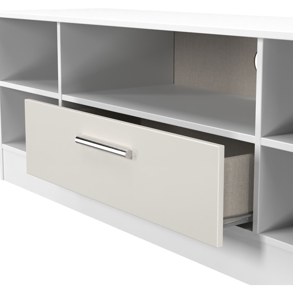 Crowndale Contrast Single Drawer 5 Shelf Grey Matt and White Wide TV Unit Ready Assembled Image 6