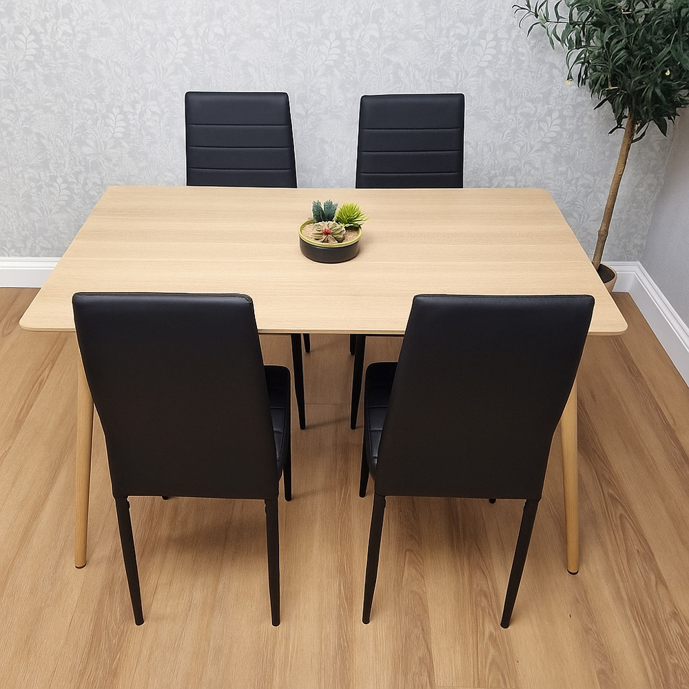 Kosy Koala 4 Seater Faux Leather Wooden Dining Set Black Image 4