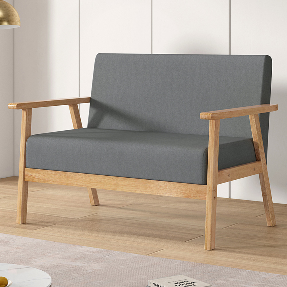 Grey 2 Seater Padded Country Wooden Sofa Image 1