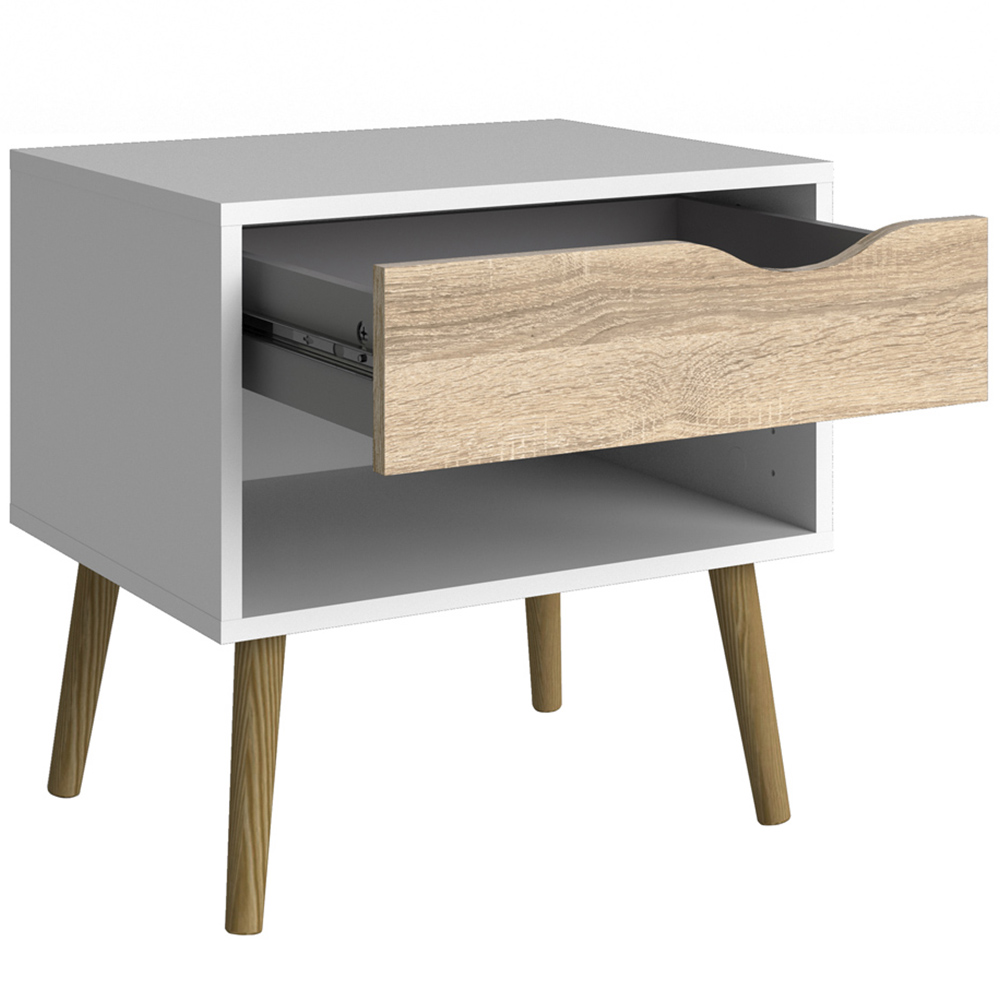 Florence Single Drawer White and Oak Bedside Table Image 4