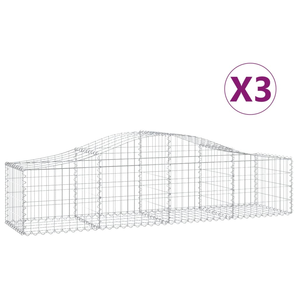vidaXL Silver Galvanised Iron Arched Gabion Basket 200 x 50 x 40/60cm 3 Pack Image 2