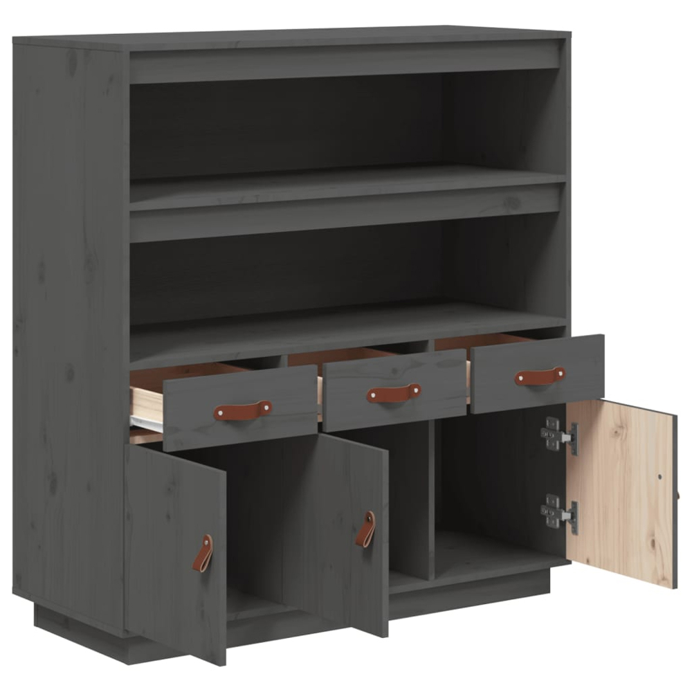 vidaXL 3 Door 3 Drawer 2 Shelf Grey Solid Pine Wood Highboard Image 7