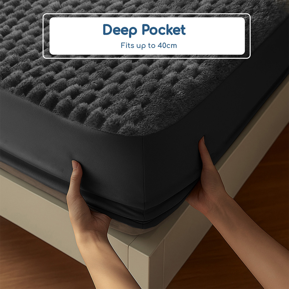 Velosso Super King Size Chunky Popcorn Charcoal Fitted Sheet Image 5