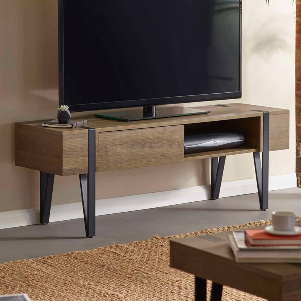 Julian Bowen Troy Single Drawer Rustic Wood Effect TV Stand for 65 inch Image 1