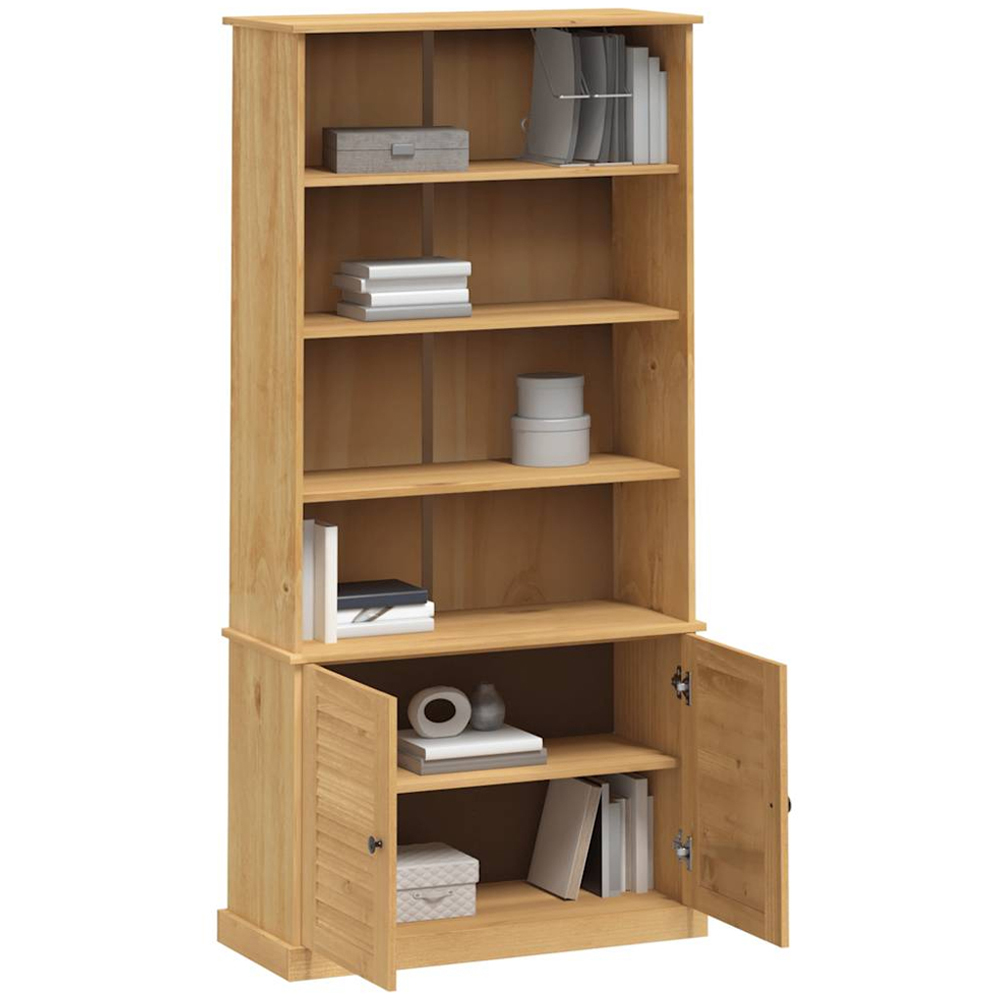 vidaXL Vigo 2 Door 4 Shelf Natural Solid Pine Wood Bookcase Image 3
