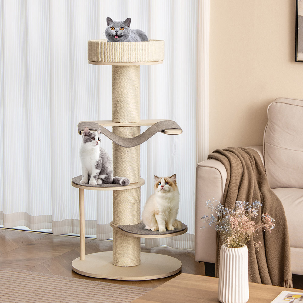 Costway Grey Multi Level Cat Tower with Sisal Covered Scratching Posts 120cm Image 3