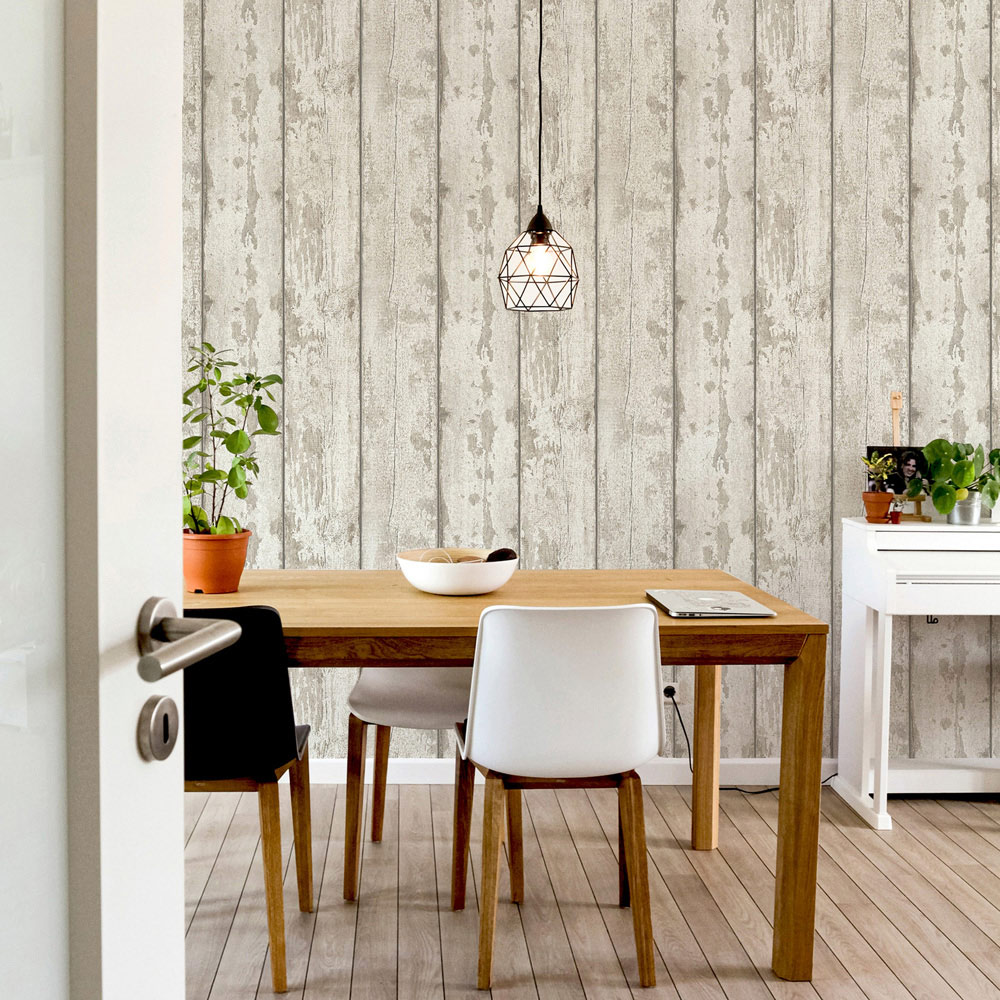 Arthouse Washed Wood White Wallpaper Image 5