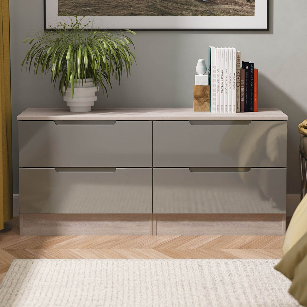 Crowndale Milan 4 Drawer Grey Gloss and Oak Bed Box Image 1