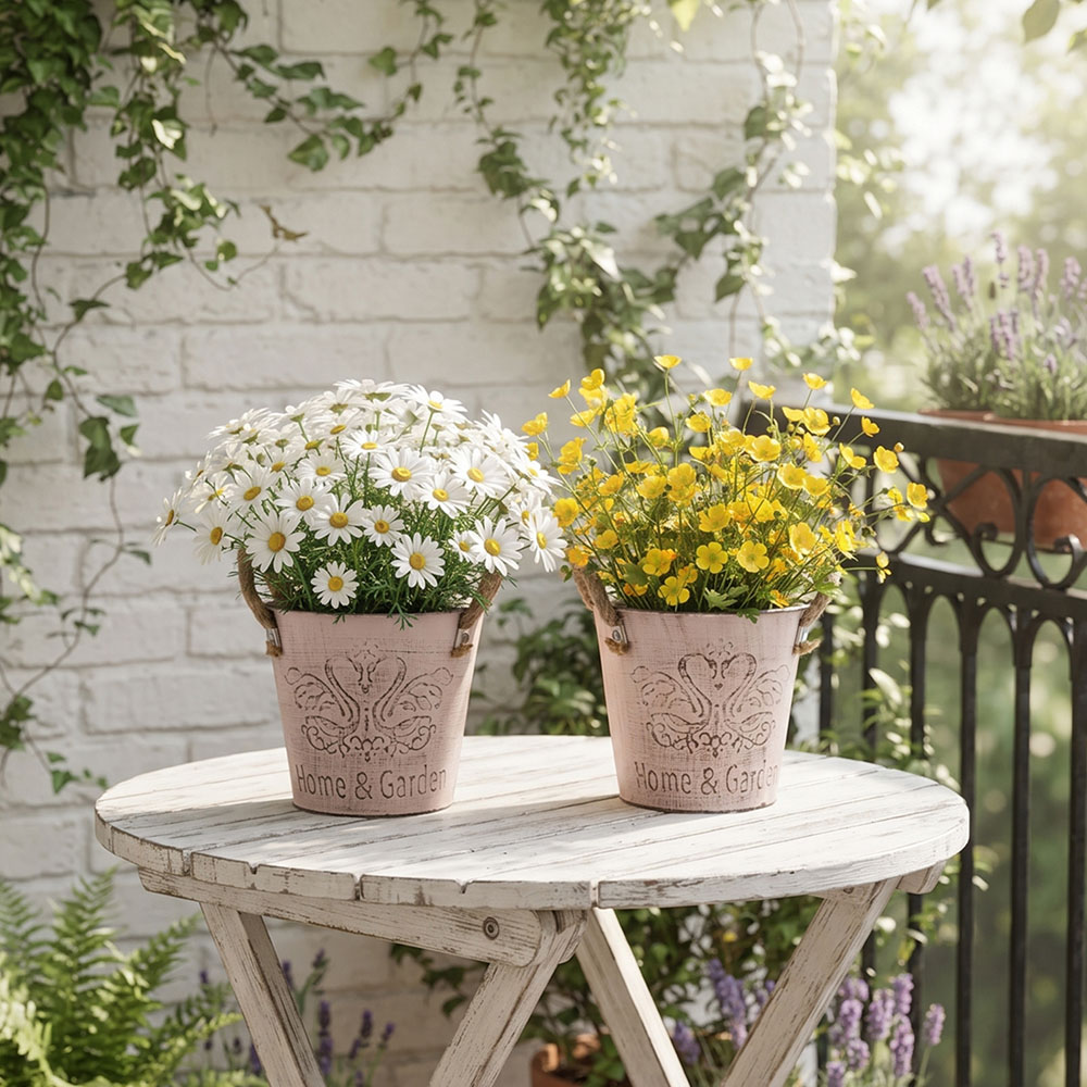 Living and Home Light Pink Vintage Iron Flower Pot with Jute Rope Handles 2 Pack Image 2