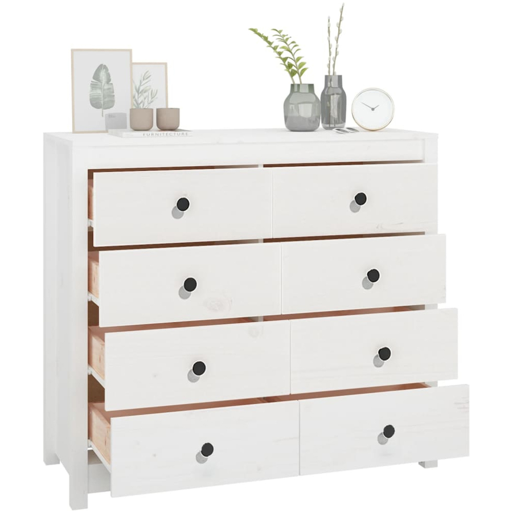 vidaXL 8 Drawer White Solid Pine Wood Sideboard Image 6