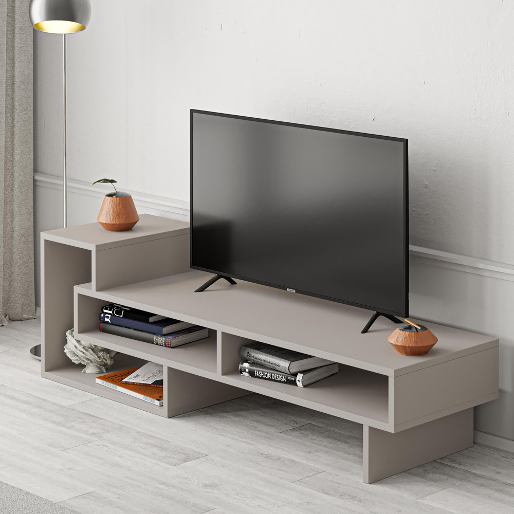 Decortie Tetra Mocha Grey Multimedia Centre TV Unit with Shelves Image 4