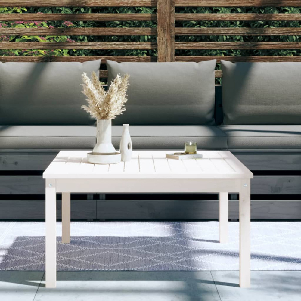 vidaXL White Solid Pine Wood Slatted Garden Table 82.5 x 82.5cm Image 7