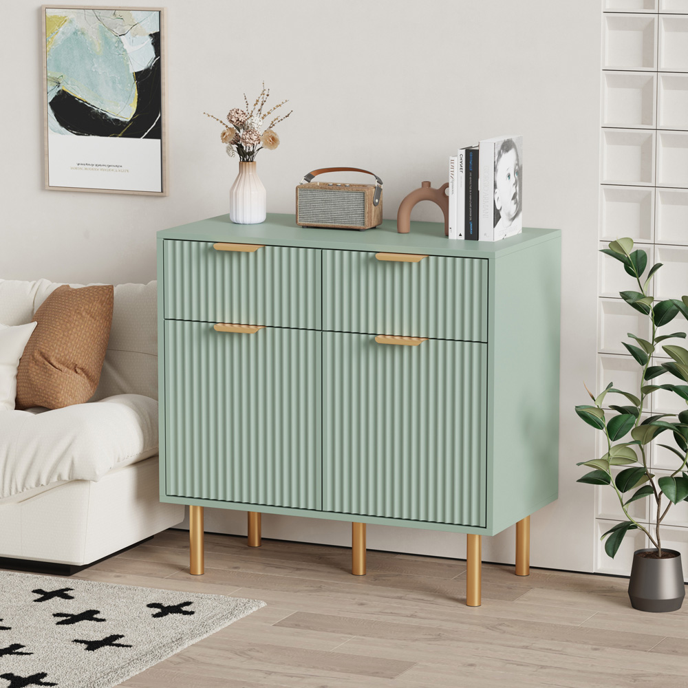 FurnitureHMD 2 Door 2 Drawer Green Wave Pattern Sideboard Image 4