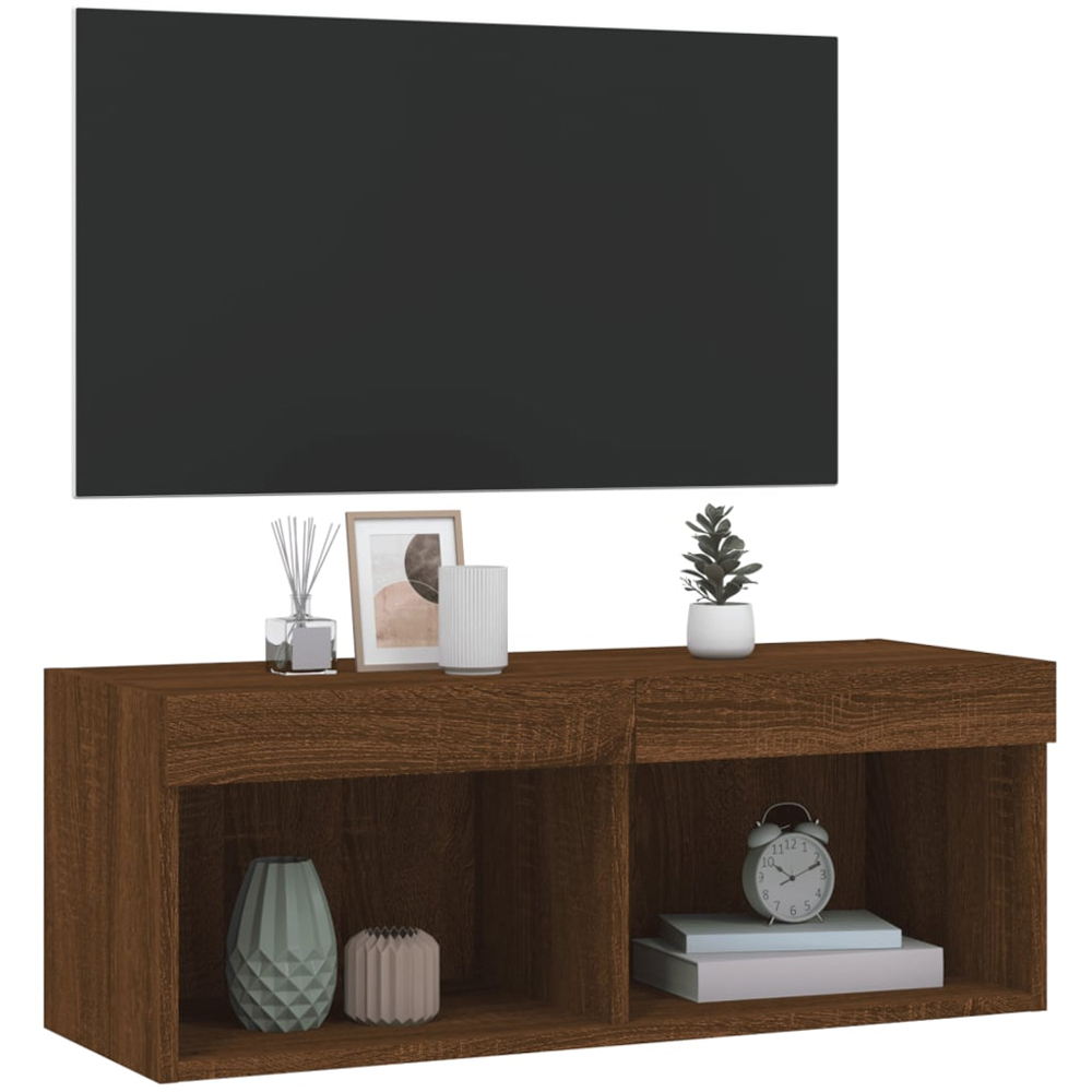 vidaXL 2 Shelf Brown Oak Wall Mounted LED TV Cabinet Image 6