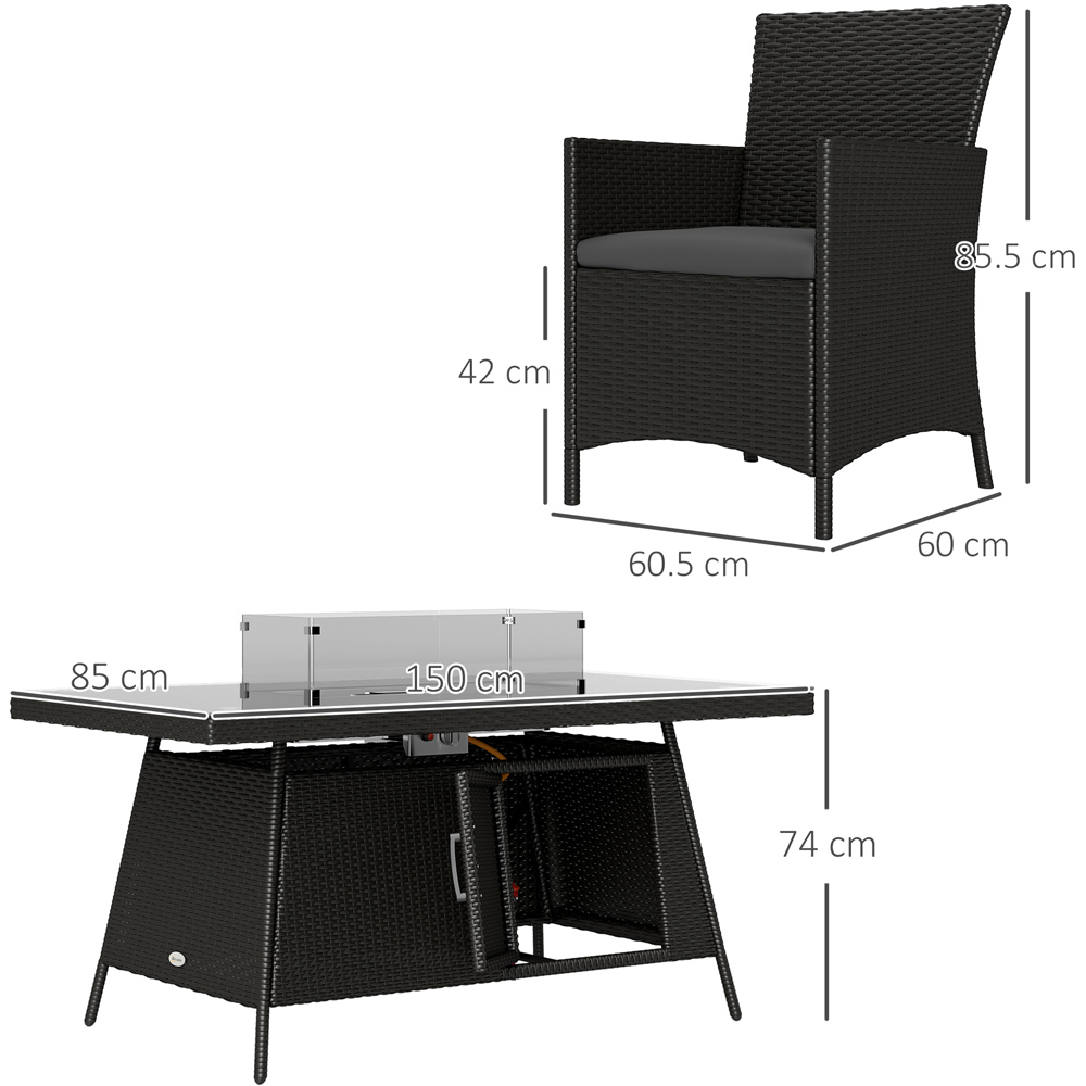 Outsunny 6 Seater Rattan Dining Set with Fire Pit Table Black Image 7