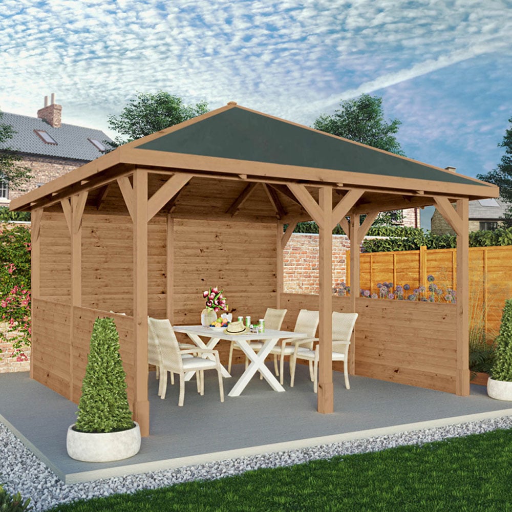 Mercia 4 x 4m Pressure Treated Traditional Gazebo with Side Panels Image 1
