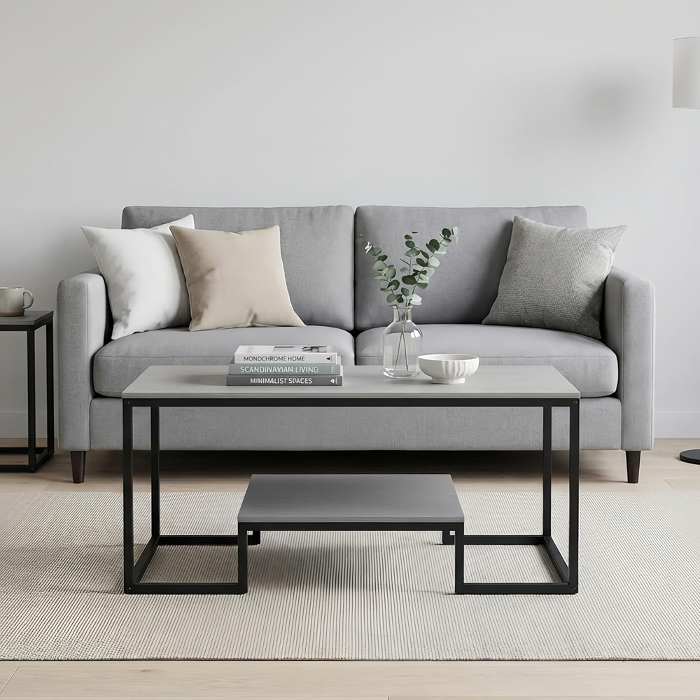 Alivio Single Shelf Grey Modern Industrial Coffee Table Image 4