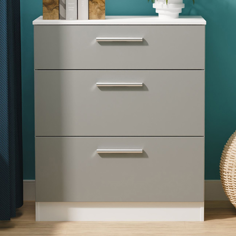 Crowndale Contrast 3 Drawer Dusk Grey and White Deep Chest of Drawers Ready Assembled Image 1