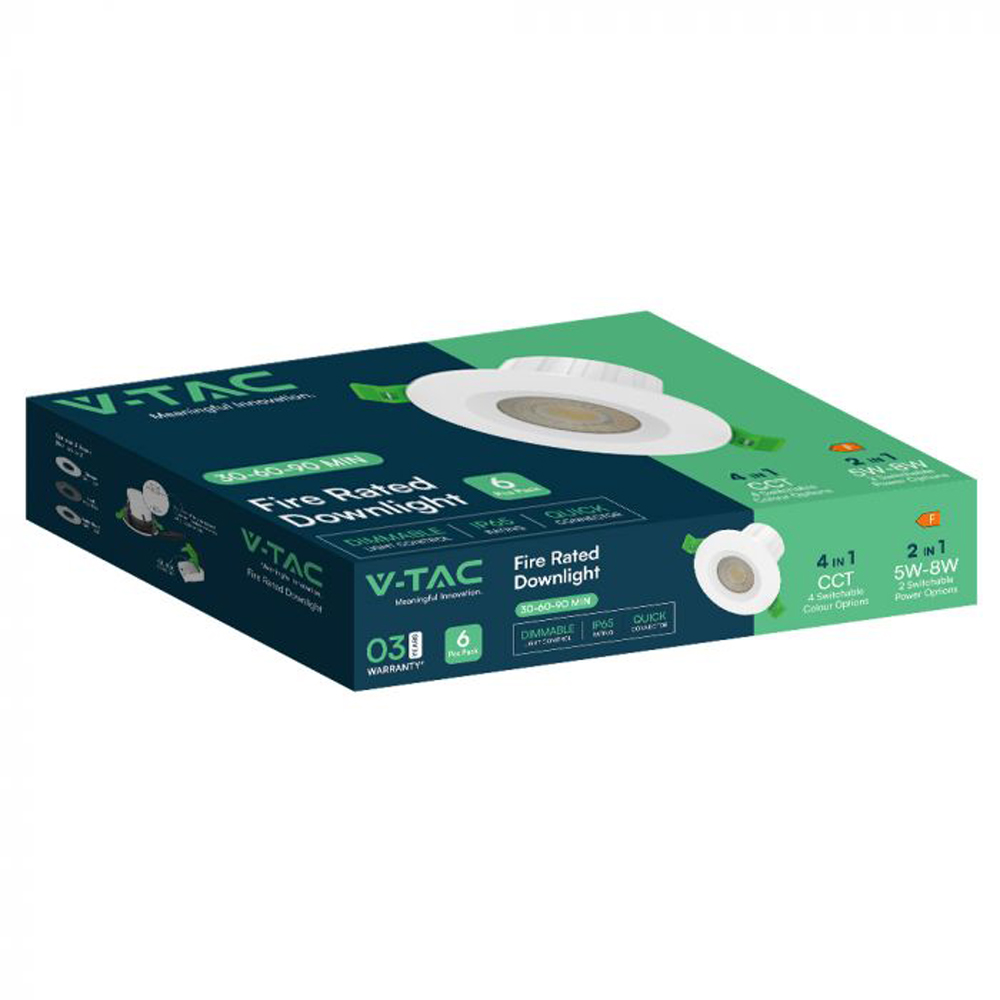 V-TAC 6 Pack 5W and 8W 4 in 1 White Bezel LED Downlight Image 4