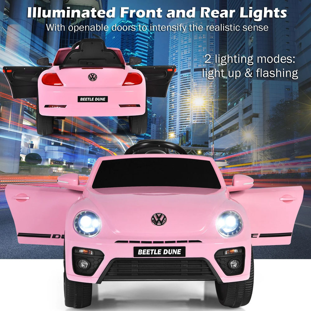Costway Pink Volkswagen Beetle Electric Kids Ride On Car Image 6
