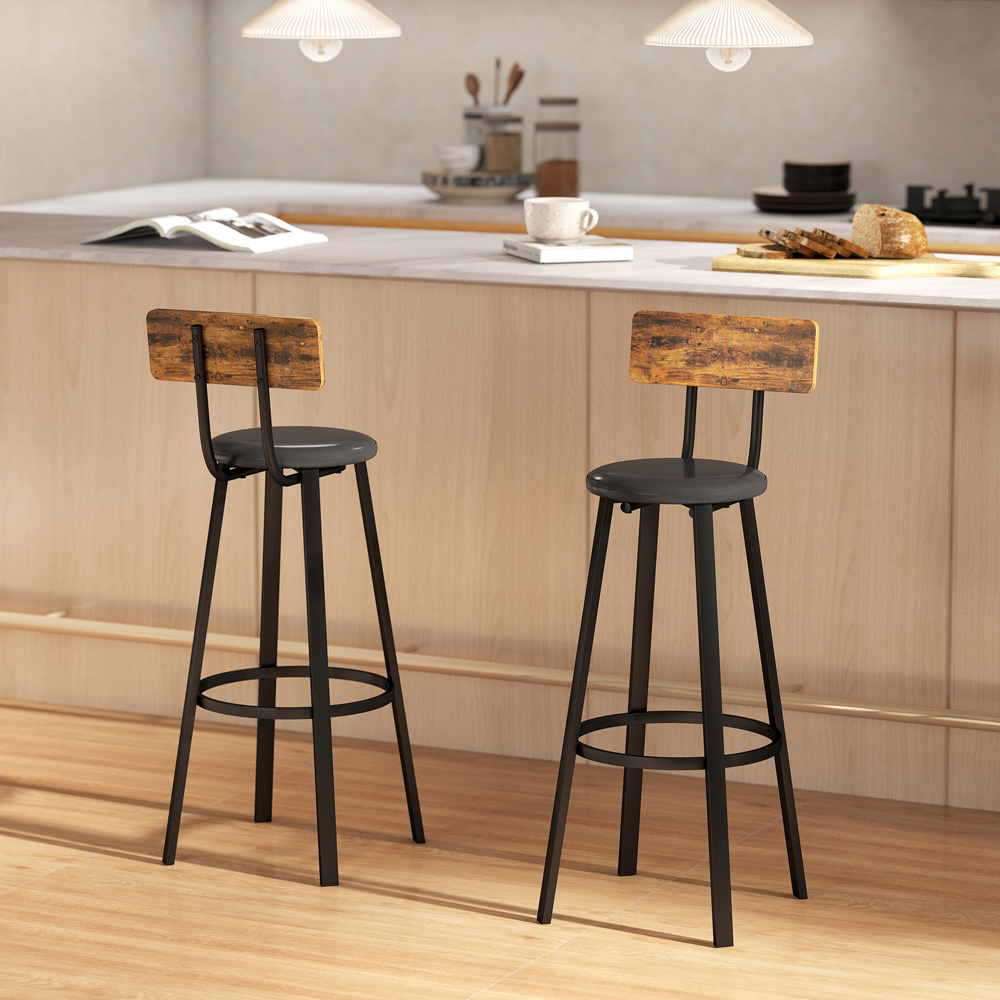 Portland Rustic Brown and Black Faux Leather Bar Stool Set of 2 Image 3