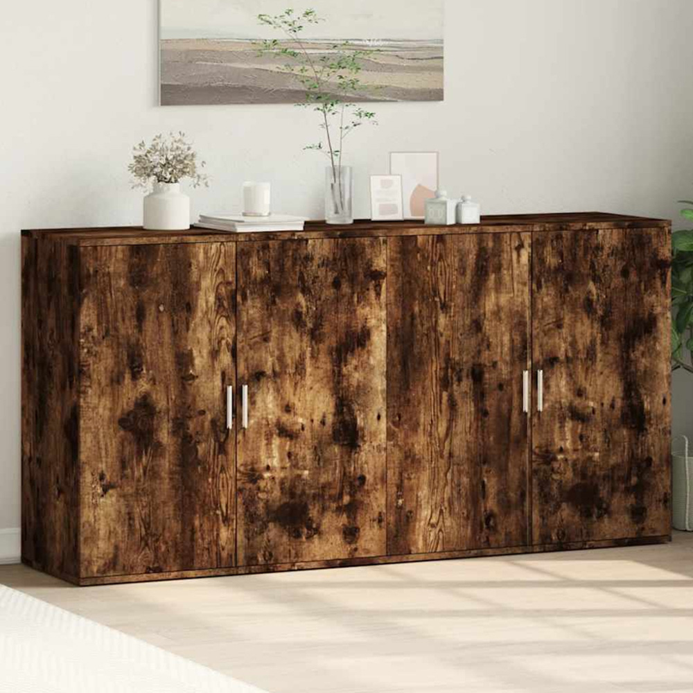 vidaXL 4 Door Smoked Oak Sideboard Set of 2 Image 1