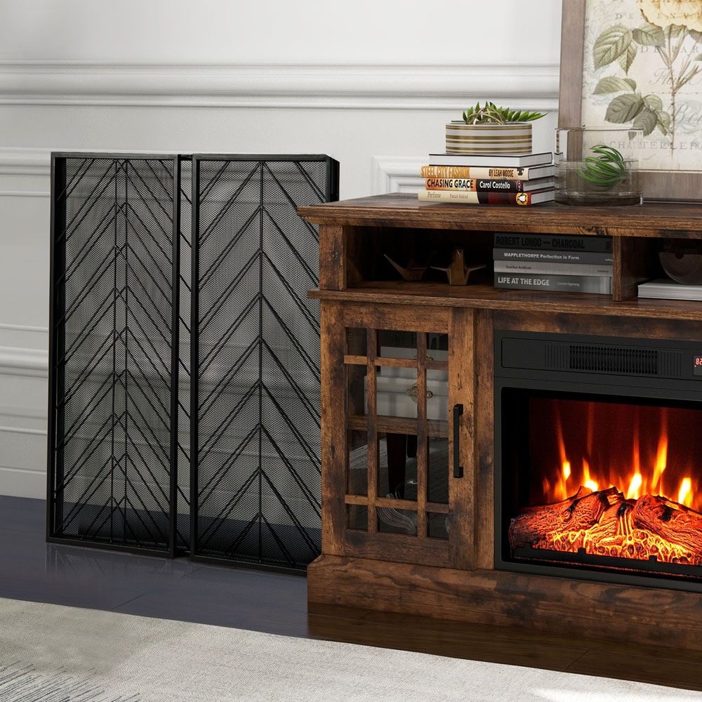 Costway Black Foldable Wrought Metal Iron Mesh Fire Spark Guard with Hinges Image 3