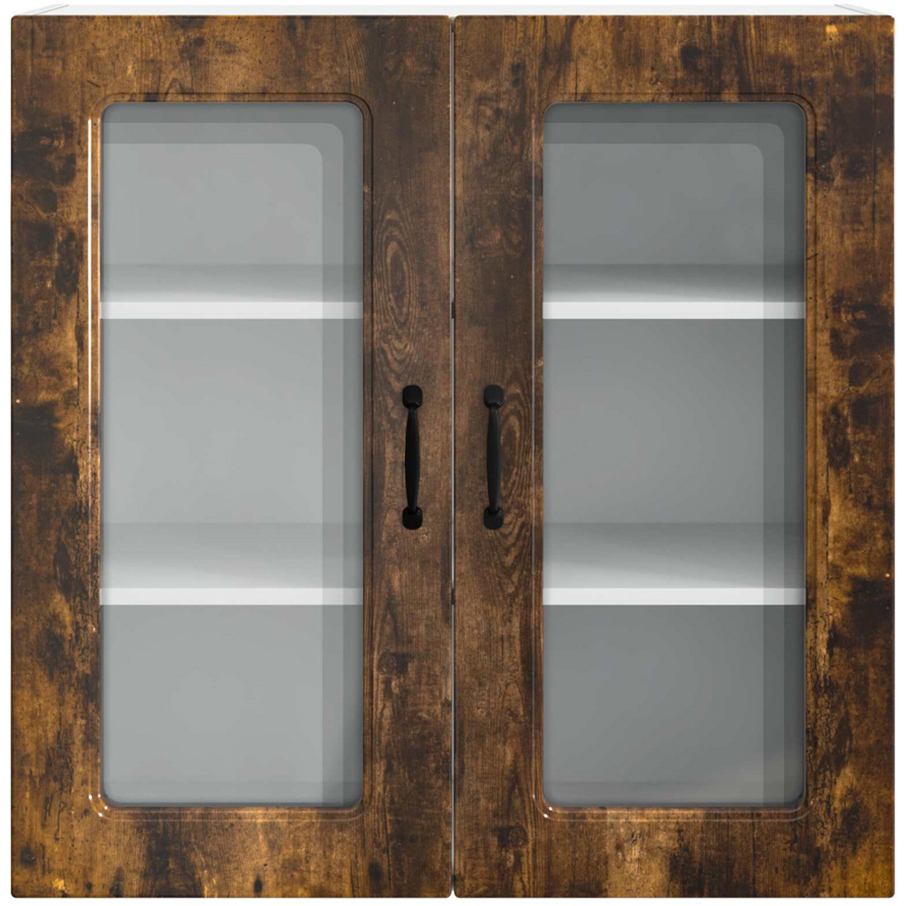 vidaXL 2 Glass Door Smoked Oak Kitchen Wall Cabinet Image 4