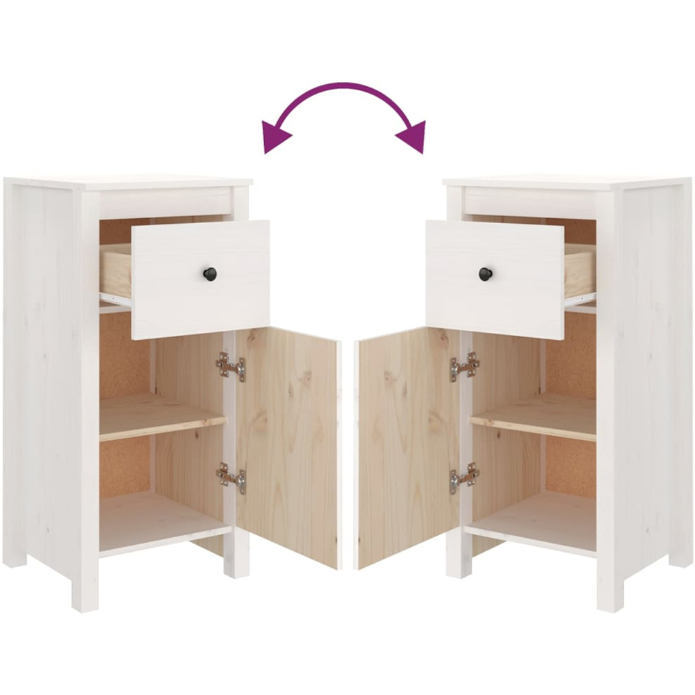 vidaXL Single Door Single Drawer White Solid Pine Wood Sideboard Set of 2 Image 6