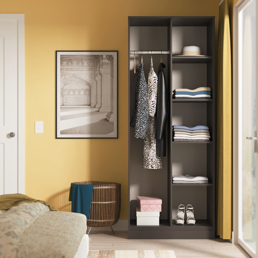 Crowndale Hong Kong 5 Shelf Slatt Effect and Graphite Tall Open Wardrobe Ready Assembled Image 6