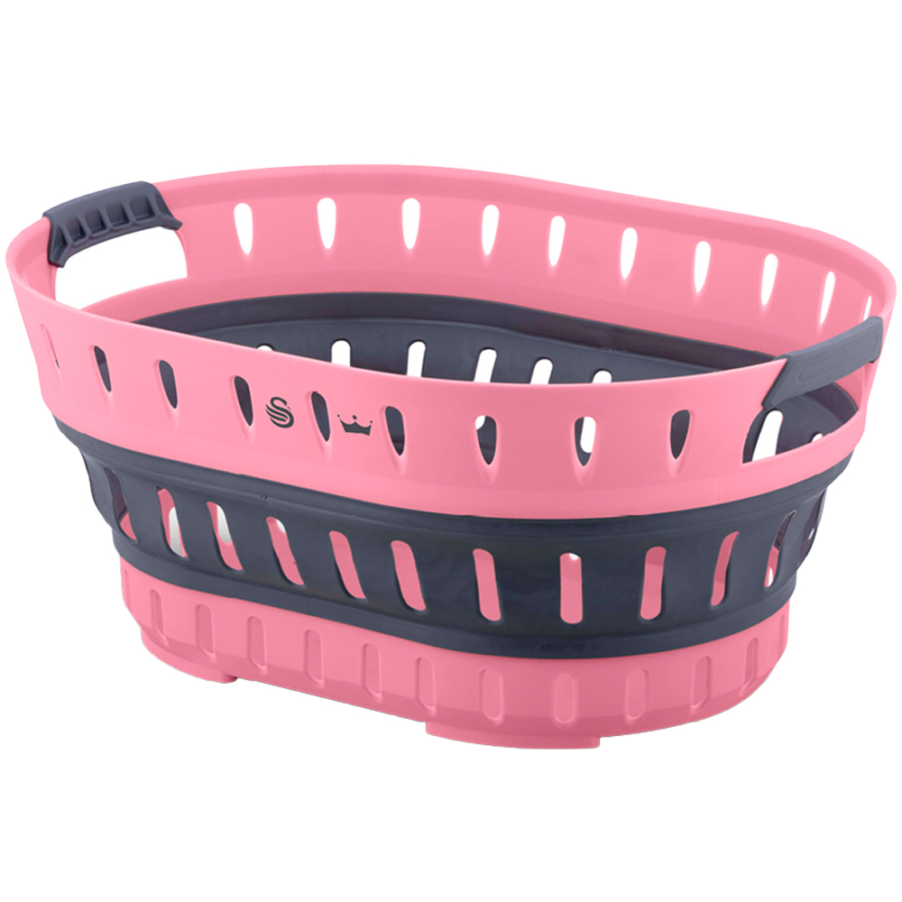 Swan x Lynsey SWLC9002QOCN Pink and Grey Oval Collapsible Laundry Basket 60L Image 1