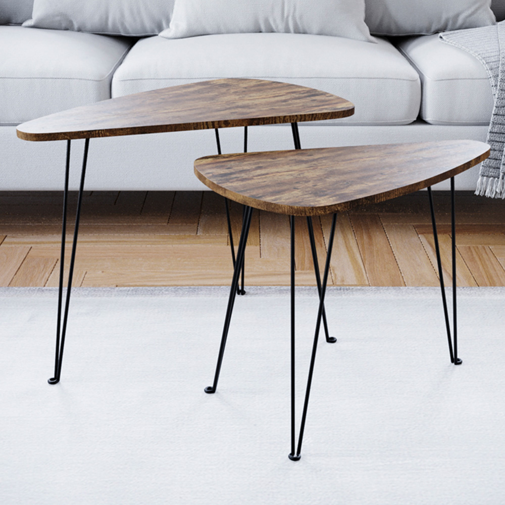 Vida Designs Brooklyn Dark Wood Oval Industrial Nest of Tables Set of 2 Image 1