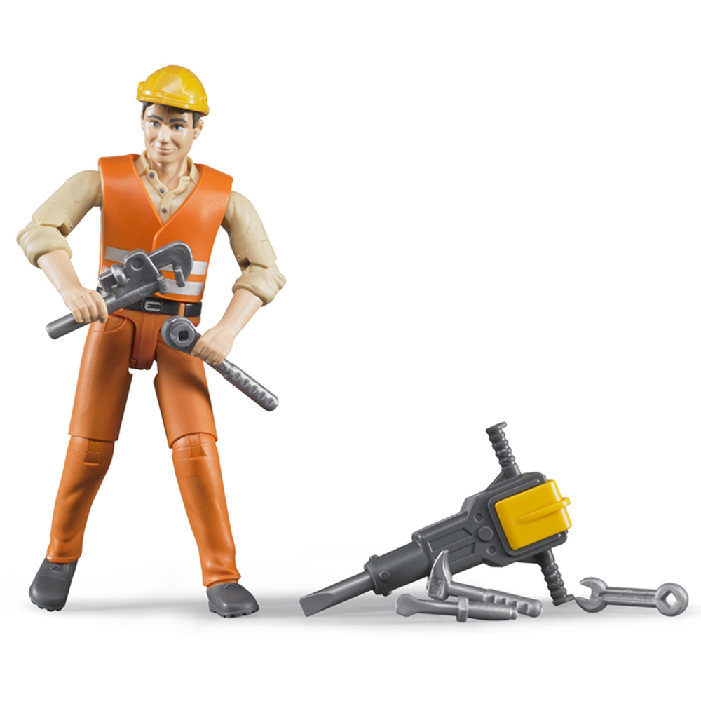 Bruder Kids bworld Construction Worker with Accessories Playset Model Image 2