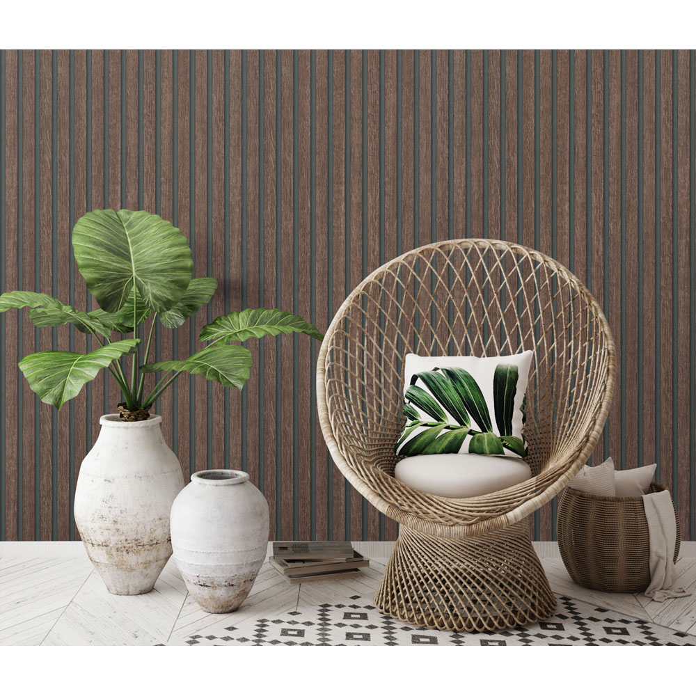 Erismann Acoustic Panel Wood Slat Walnut Wallpaper Image 5