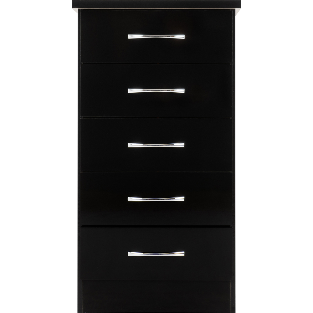 Seconique Nevada 5 Drawer Black Gloss Narrow Chest of Drawers Image 3