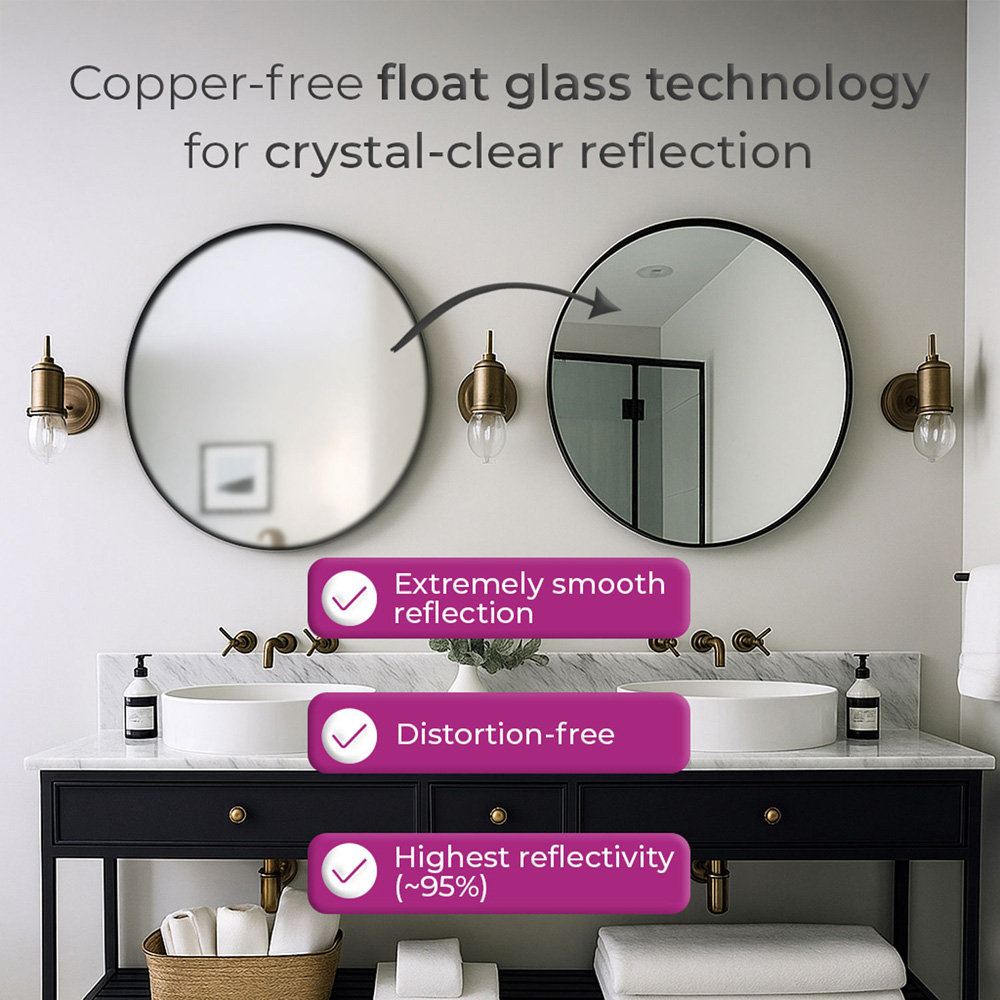 Neo Black Metal Frame Anti-Rust Wall Mounted Round Mirror 60cm Image 6