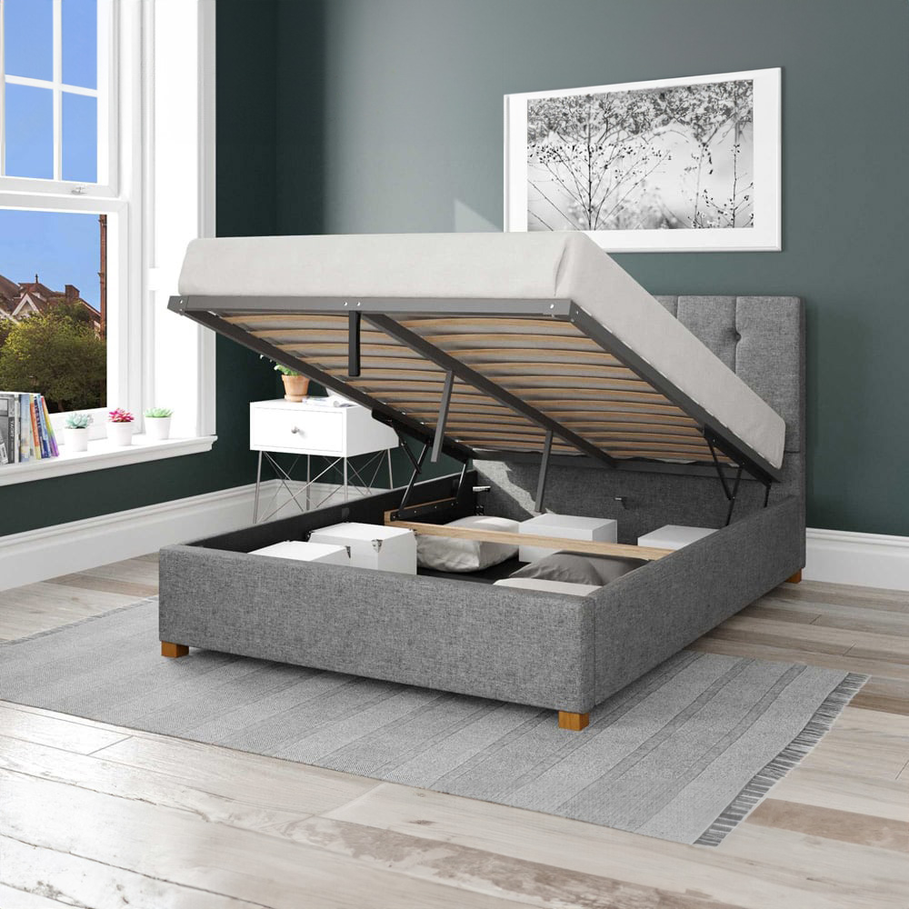 Aspire Hepburn King Size Grey Saxon Twill Ottoman Bed Image 2