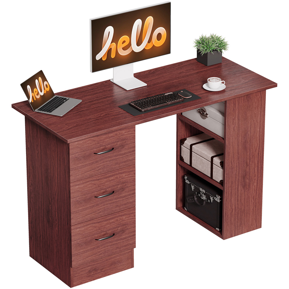 Portland 3 Drawer 3 Shelf Customisable Computer Desk Walnut Image 2