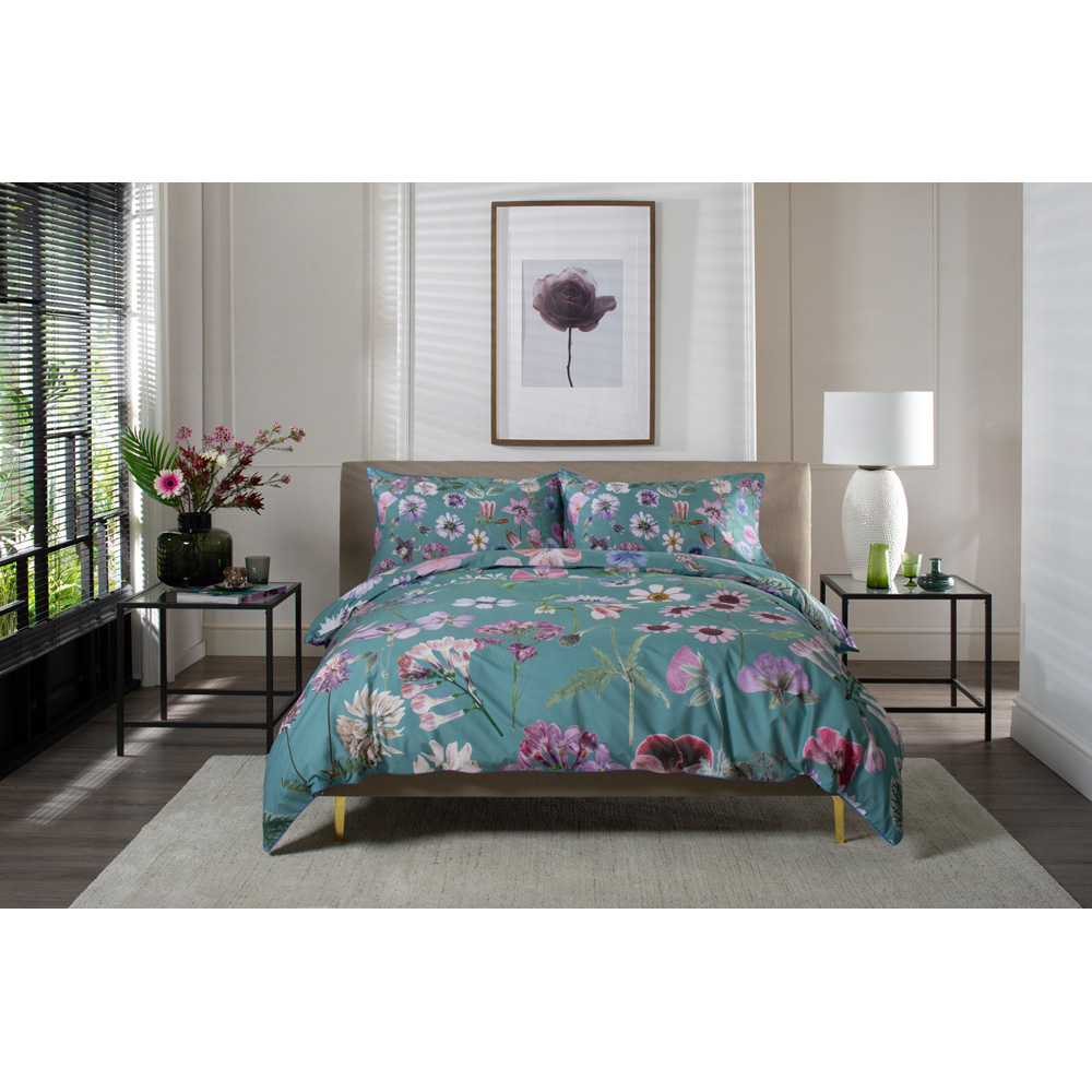 The Lyndon Company Botanical Flower Green Double Duvet Set Image 3