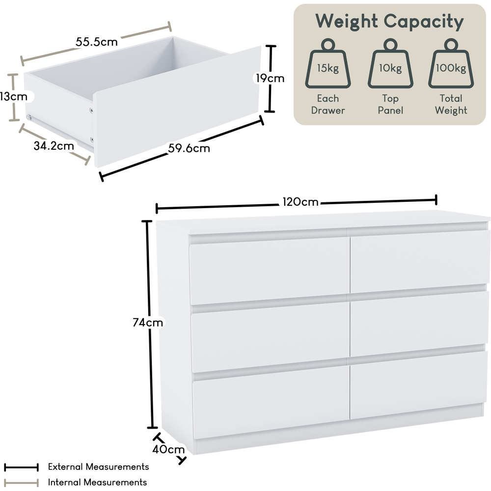VIDA DESIGNS Denver 6 Drawer White Chest of Drawers Image 9