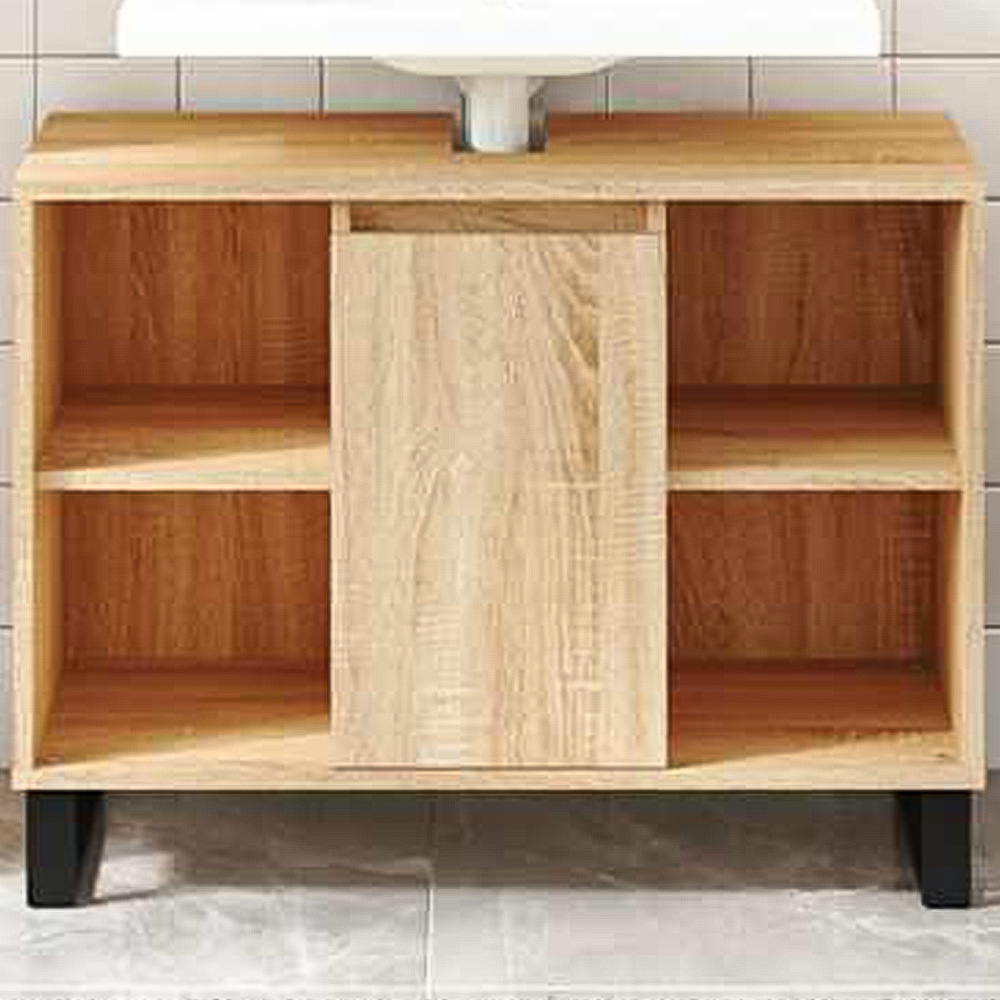 vidaXL Single Door 4 Open Shelf Sonoma Oak Bathroom Cabinet Image 1